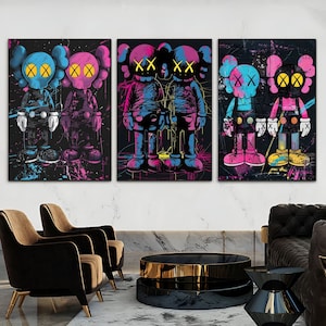 Modern Kaws Painting Figure Set of 3 | Hypebeast Wall Art Poster Collectibles | Printable Print Style