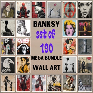Set di 190 graffiti di strada iconici / Stampe digitali scaricabili / Arte murale moderna su tela / Set da galleria vintage / Regalo di arte murale