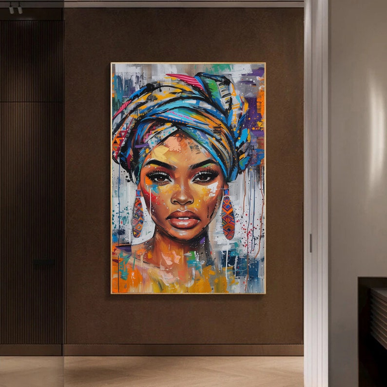 Afrikanische Frau Porträt Wand Kunst 3er-Set, moderne ethnische Pop Art Drucke, lebendige digital, Stammes- Mode-Dekor, druckbare Wanddekoration Bild 9