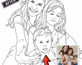 Custom Faceless Portrait from Photo, One Line Couple Drawing, Wedding Anniversary Gift, Family or Pet Digital Line Art