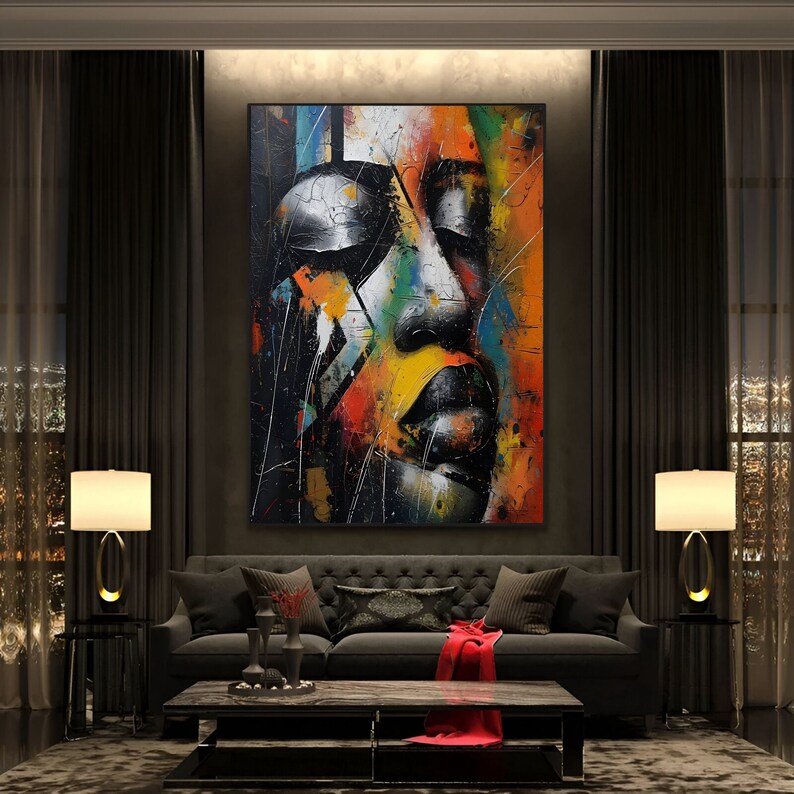 Graffiti Portrait Wall Art Set of 8 – Digital Urban Abstract Faces & Street Style Prints image 8