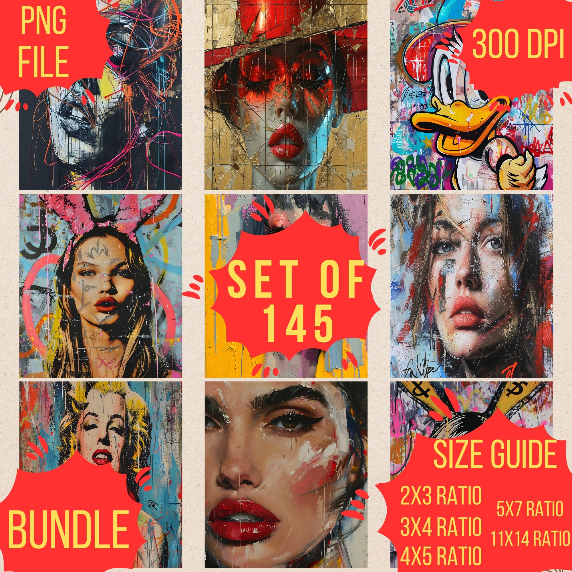 Digital Graffiti Set of 145 Pop Art Prints , Mega Bundle