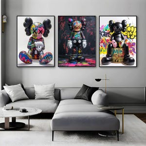 KAWS Poster Set of 3 – Minimalist Wall Art for Hypebeast Rooms (20x30 & 24x36 in) | KAWS  Style Figures | Physical Art Print