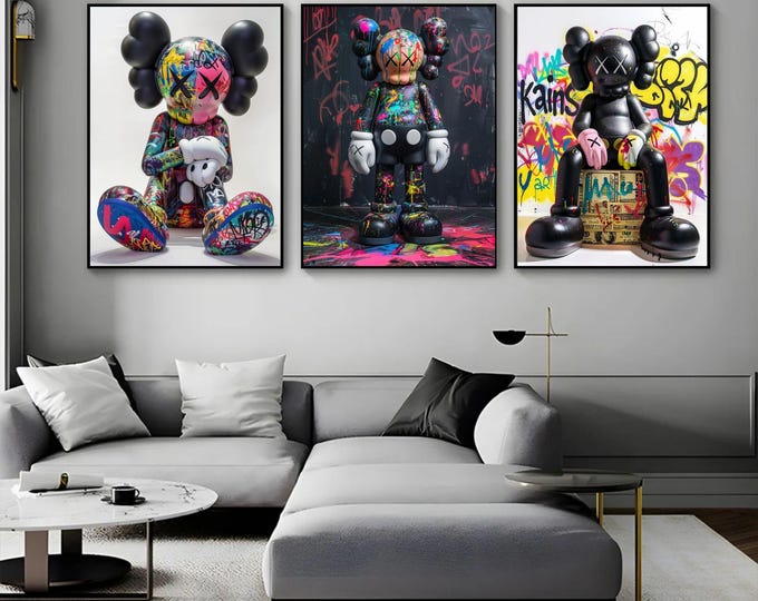 Minimalist Graffiti Figure Poster Set of 3, Urban Wall Art, Hypebeast Digital Download, Modern Street Art Prints for Room Decor