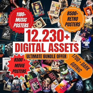 Paquete de pósteres de música vintage, conjunto de más de 12230 pósteres de bandas, collage de conciertos de rock, decoración estética de pared, arte de portadas de álbumes, láminas retro de bandas