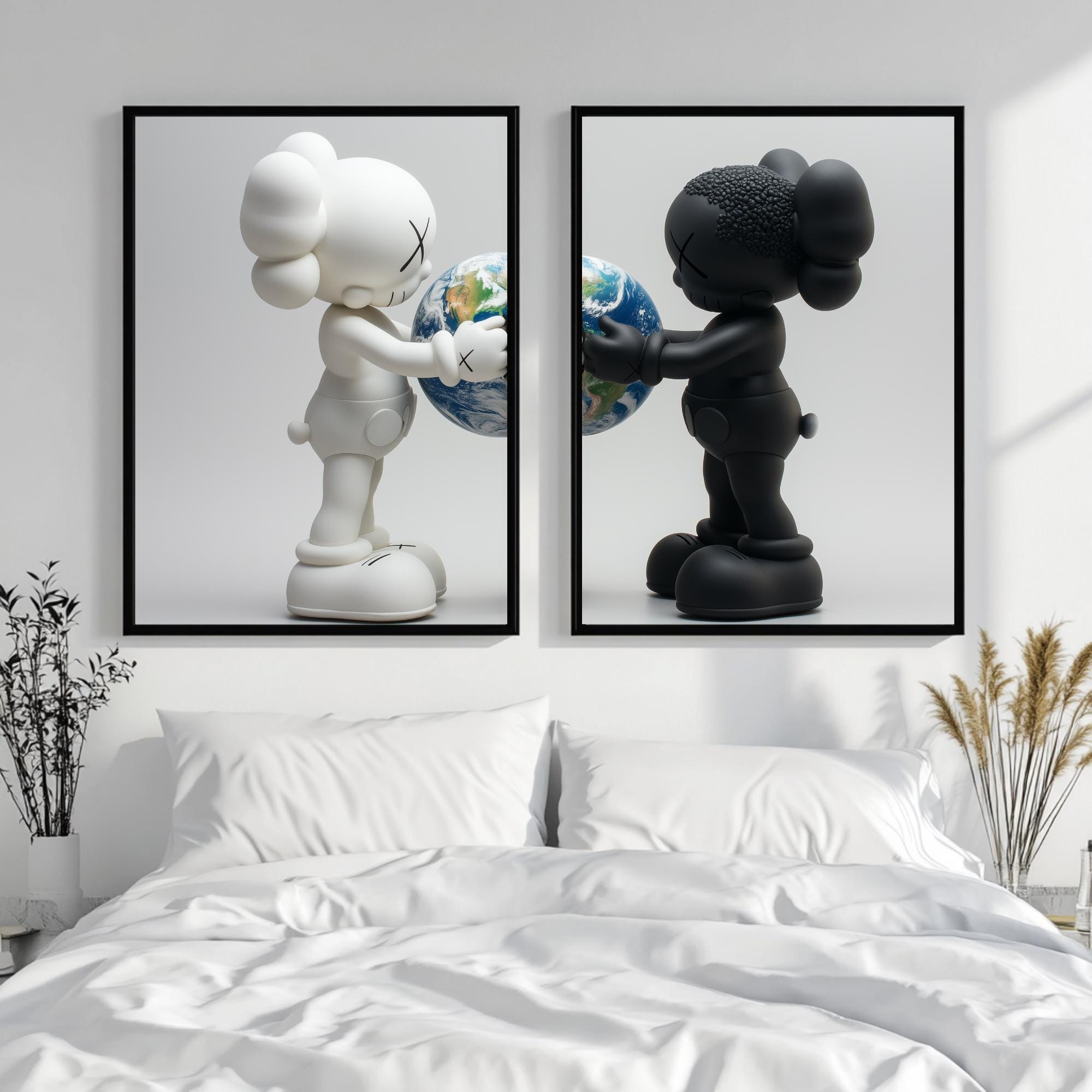 Black And White Graffiti Hypebeast Figure Poster Set, Urban Wall Art Prints, Street Art Room Decor, Physical And Digital Download, Set Of 2