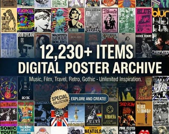 Vintage Music Posters Bundle, 12,230+ Vintage Rock Band Posters Bundle, Music Collage Wall Art (Digital Download)
