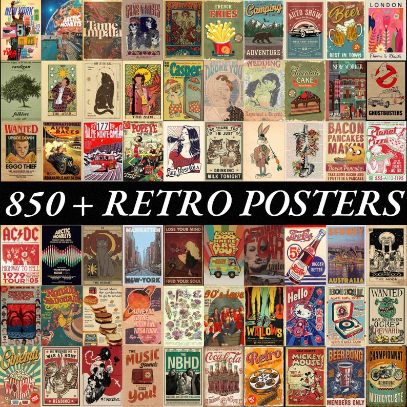 Vintage Retro Poster Bundle Digital Wall Art | 850+ Aesthetic Retro Prints | Modern Wall Decor | High-Quality 300 DPI Poster Pack image 6