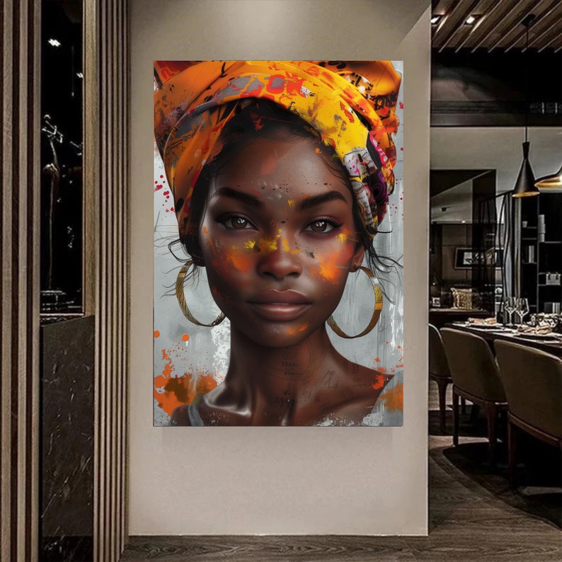 Afrikanische Frau Porträt Wand Kunst 3er-Set, moderne ethnische Pop Art Drucke, lebendige digital, Stammes- Mode-Dekor, druckbare Wanddekoration Bild 5