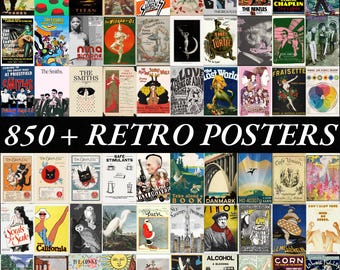 Vintage Retro Poster Bundle Digital Wall Art | 850+ Aesthetic Retro Prints | Modern Wall Decor | High-Quality 300 DPI Poster Pack