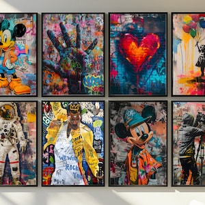 Set Of 8 Graffiti Wall Art,Street Pop Art Print Set,Printable Fashion Decor,Graffiti Poster, arteful wall art,Printed Art,Astronaut Graffiti