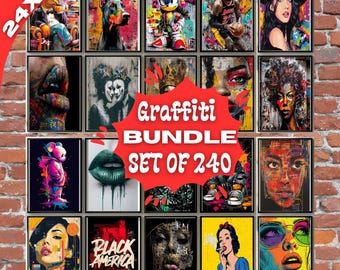 Graffiti Art Prints Bundle | 240 Printable Street Art Posters | Urban Wall Decor Set | Colorful Hip Hop & Pop Culture Graffiti