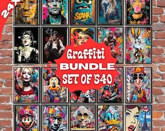 Graffiti Poster Set of 540 Printable Street Art Bundle 24x36 Digital Pop Art Urban Hip Hop Spray Paint Wall Decor High-Resolution Pack