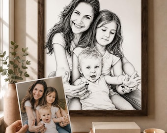 Couple Photo Drawing Custom | Family Photo Line Drawing Face Portrait | Photo Pencil Drawing Pen Art Gift