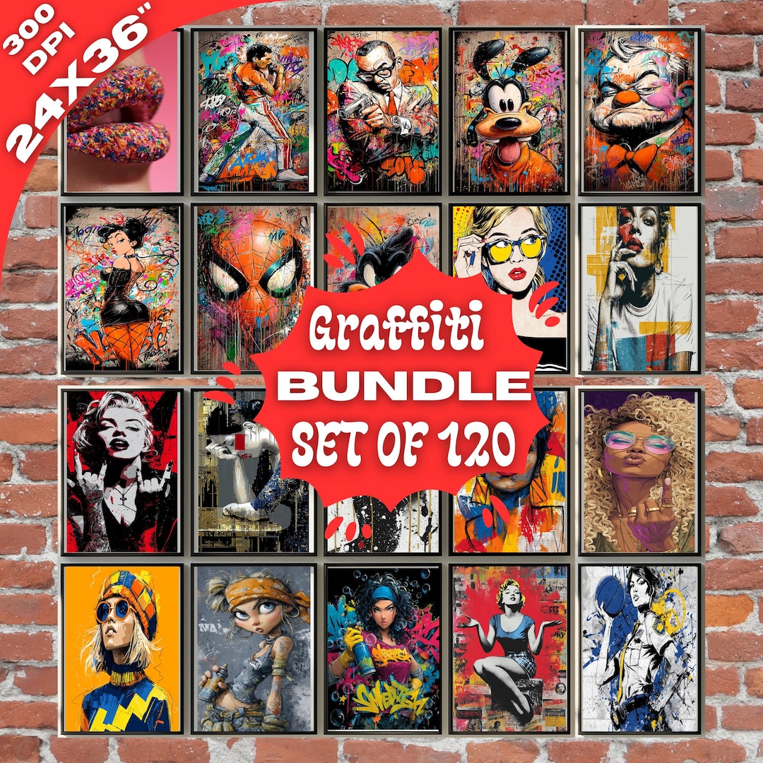 Graffiti Poster Set of 120 - Urban Pop Art Bundle - Digital Wall Art ...