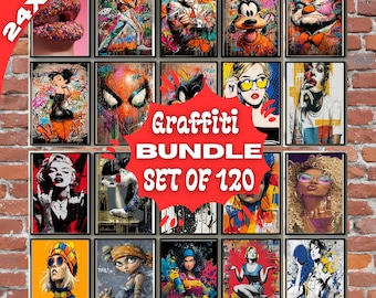 Graffiti Poster Set of 120 -Urban Pop Art Bundle - Digital Wall Art Download - Street Art Prints for Modern Room Decor