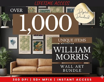 Set of 1000 William Morris Printable Wall Art – Botanical Print & Art Nouveau Poster Bundle with Exhibition Prints for Home Decor