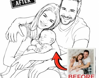 Custom Family Line Art from Photo, Modern One Line Portrait, Personalized Couple or Pet Drawing, Digital Family Illustration