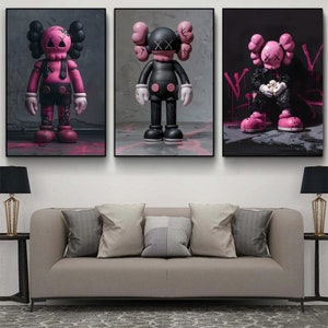 Impresión de póster de Pink Kaws (descarga digital, conjunto de 3) / Figuras de Kaws (póster individual) Arte ahora