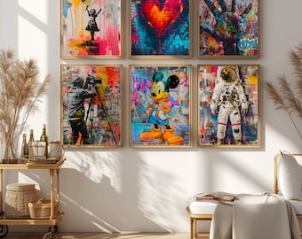 Set Of 8 Graffiti Wall Street Pop Art,Print Set,Printable Fashion Decor,digital