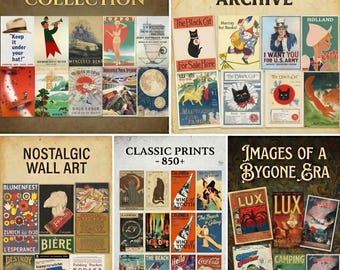 Vintage Retro Poster Bundle Digital Wall Art | 850+ Aesthetic Retro Prints for Home, Office & Cafe Decor | High-Resolution Digital Posters