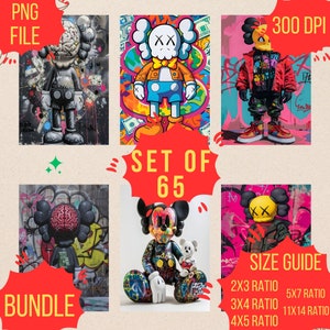 Set of 65 KAWS Poster, Modern Figure Poster Print Set of 65 | Hypebeast Wall Art | Minimalist Digital Download Canvas | Room Decor