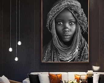 African Woman Portrait | Black and White Ethnic Art (Digital Download)