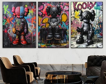 Hypebeast Graffiti Poster set of 3 –Urban Street Art Figure Print, Streetwear Wall Decor, Designer Pop Art for Modern Room digital download