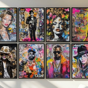 Set Of 8 Graffiti Wall Art,Street Pop Print Set,Printable Fashion Decor, Graffiti Poster, Framed Print,Printed Art,Altered