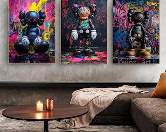 Graffiti Poster Set of 3 | Hypebeast Wall Art | Urban Street Art Prints | Modern Graffiti Figures | Digital Download for Home & Office Decor