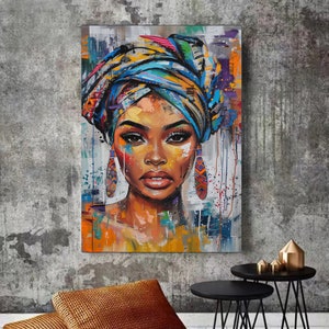 Afrikanische Frau Porträt Wand Kunst 3er-Set, moderne ethnische Pop Art Drucke, lebendige digital, Stammes- Mode-Dekor, druckbare Wanddekoration Bild 3