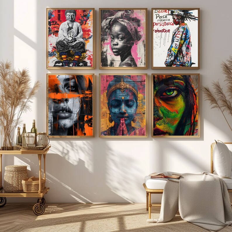 Graffiti Portrait Wall Art Set of 8 – Digital Urban Abstract Faces & Street Style Prints image 7