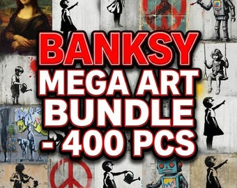 Juego de 400 impresiones icónicas de grafitis callejeros de Banksy, pósteres urbanos imprimibles, colección de arte callejero con descarga digital.