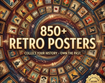 Vintage Concert Poster Bundle 850+| Retro Music Wall Art Set | Classic Rock Posters | Aesthetic Vintage Collage Kit for Home