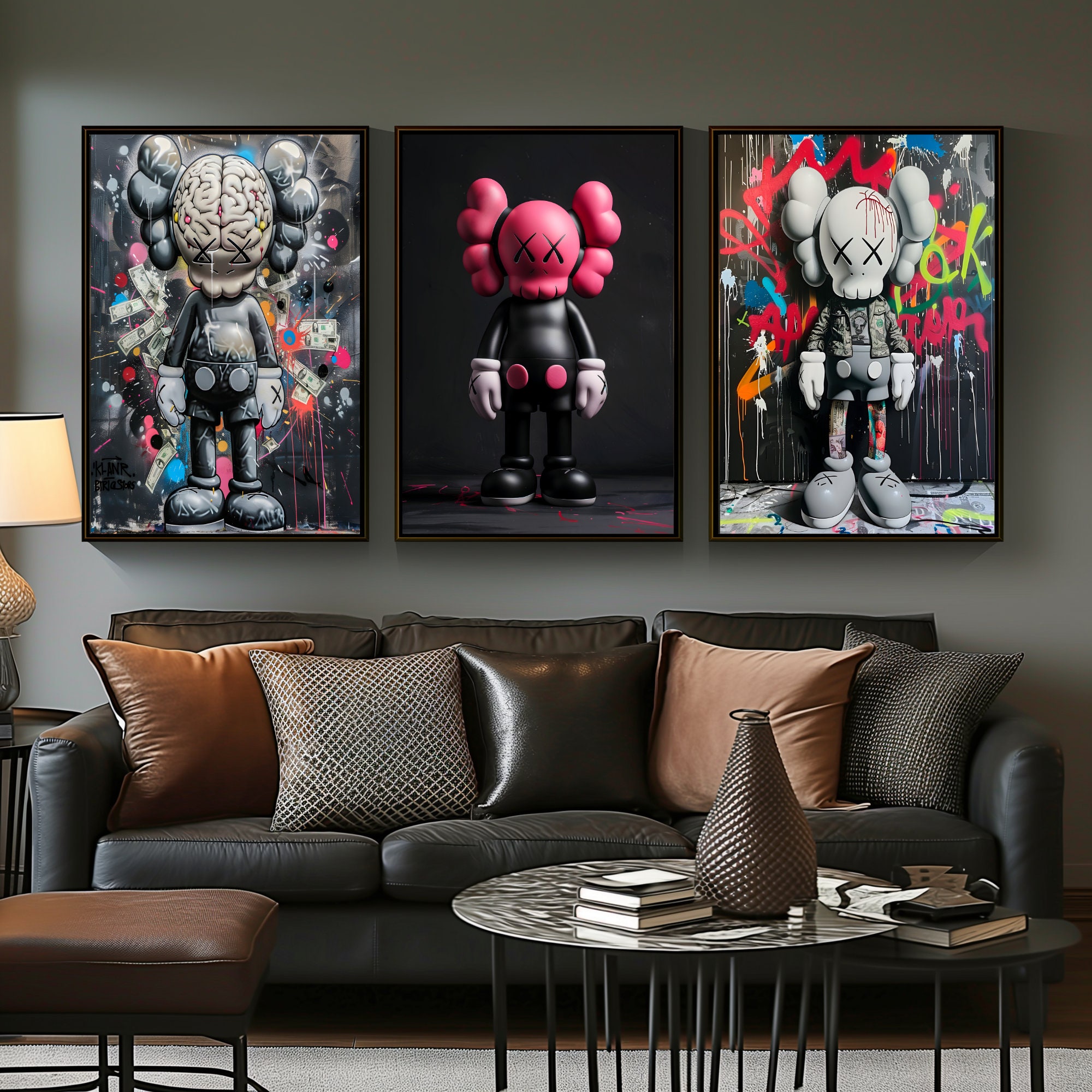 送料無料の商品 3 of Set KAWS Prints Art KAWS Graffiti Digital Poster, 絵画