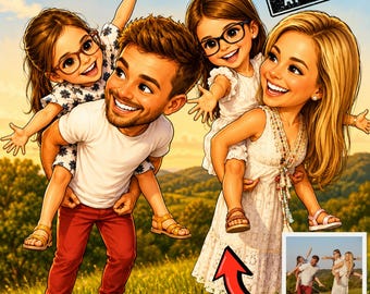 Custom Caricature Portrait | Cartoon Portrait From Photo Couple Family | Wedding Anniversary Birthday Gift