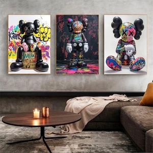 kawsposter set of 3 – Street-Style Hypebeast Wall Art (20x30 & 24x36 in) | Urban Decor | Physical KAWS Canvas-Inspired Prints