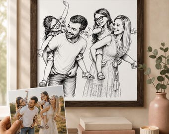 Draw From Photo Custom Art | Hand Drawn Dog Car Photo to Drawing | Photo Drawing Print Gift Custom Portrait