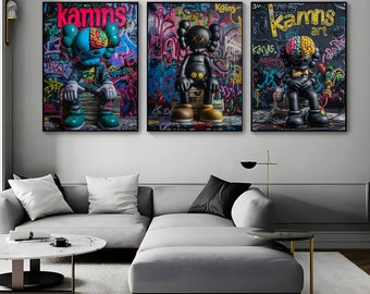 Lot de 3 affiches numériques de style graffiti, impression d'art urbain coloré à télécharger pour une décoration Hypebeast, art mural imprimable moderne