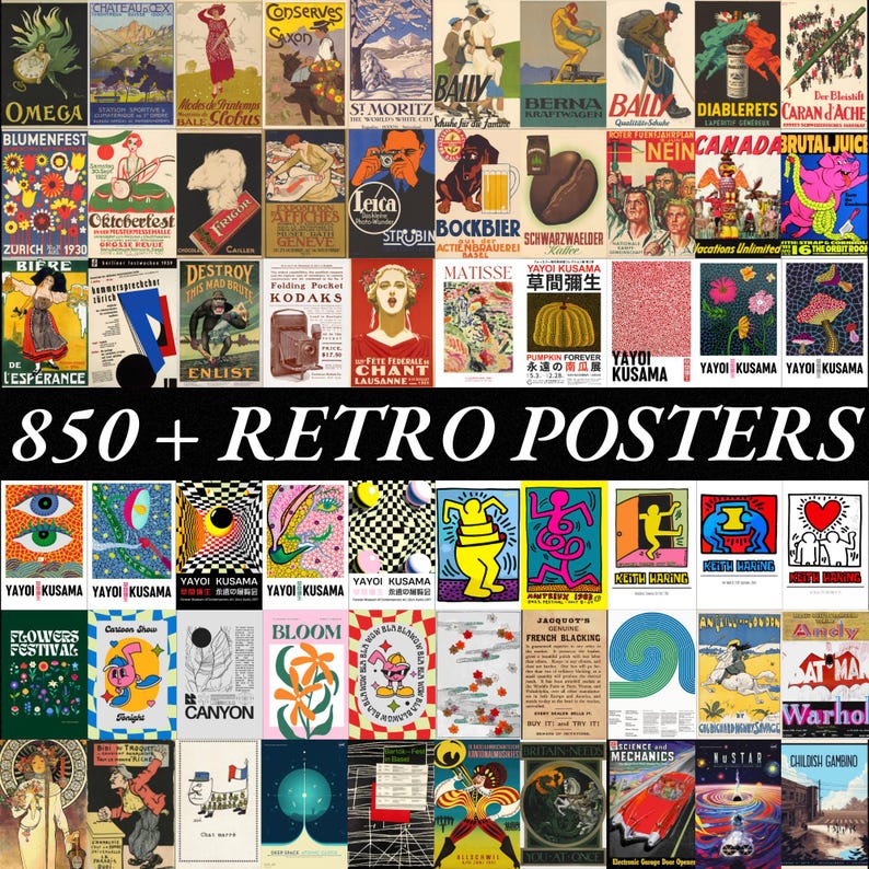 Vintage Retro Poster Bundle Digital Wall Art | 850+ Aesthetic Retro Prints | Modern Wall Decor | High-Quality 300 DPI Poster Pack image 7