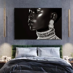 Schwarze Frau Kunst Digital Download Gemälde, Portrait, Druck | Afroamerikaner & Mädchen-Wand-Dekor