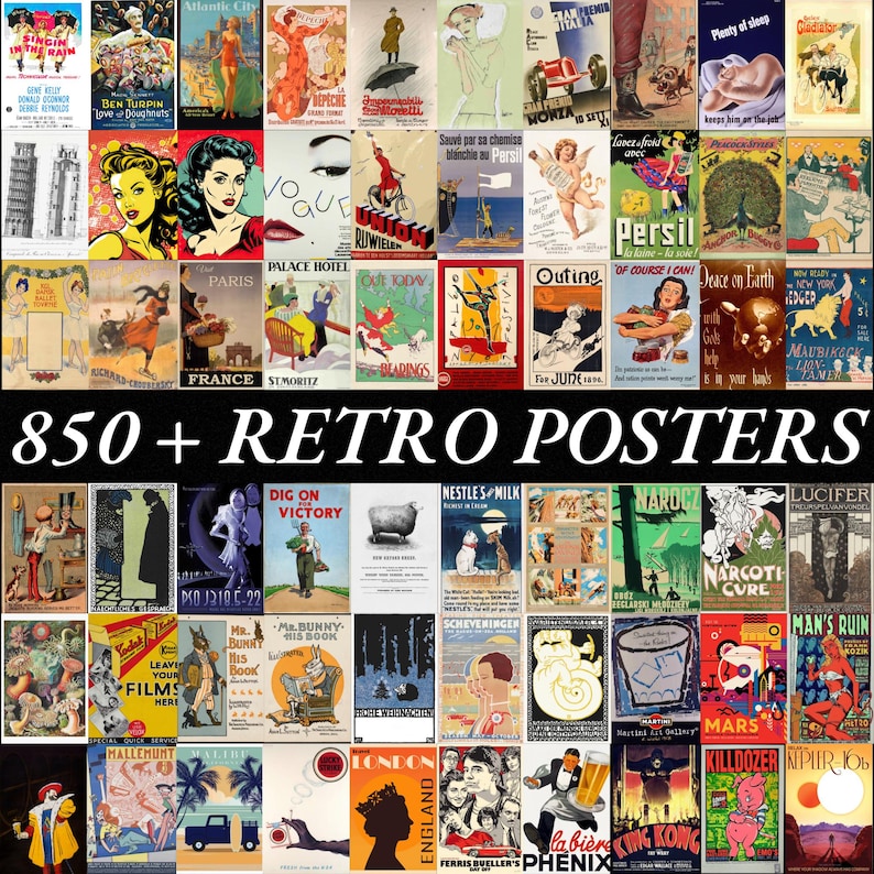 Vintage Retro Poster Bundle Digital Wall Art | 850+ Aesthetic Retro Prints | Modern Wall Decor | High-Quality 300 DPI Poster Pack image 8