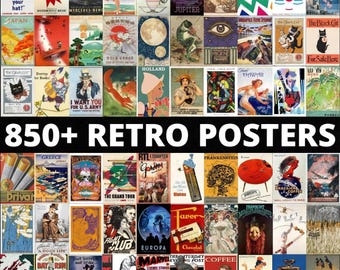 Retro Wall Art Poster Bundle 850+ Digital Retro Prints Vintage, Modern-Retro, Aesthetic Wall Decor for Home, Office, Cafe, Creative Projects