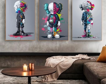 KAWS Poster Set of 3, Printables Minimalist Hypebeast Kaws Figure Poster, Kaws Poster Print, Kaws Wall Art, Graffiti Kaws Digital Download