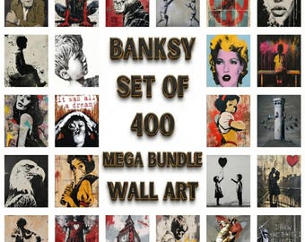 Banksy wall art set of 400 iconic street graffiti prints, digital download, graffiti posters, printable wall decor