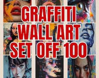Graffiti Wall Art Bundle Set of 100 | Street Art Posters, Urban Art Prints, Digital PNG Files, Modern Graffiti Decor for Home and Studio