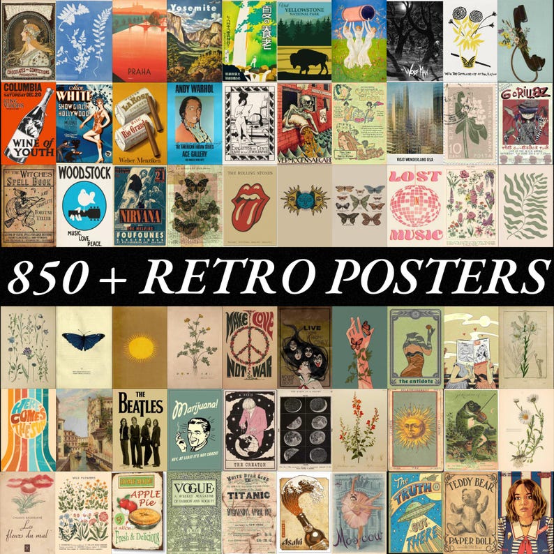 Vintage Retro Poster Bundle Digital Wall Art | 850+ Aesthetic Retro Prints | Modern Wall Decor | High-Quality 300 DPI Poster Pack image 4