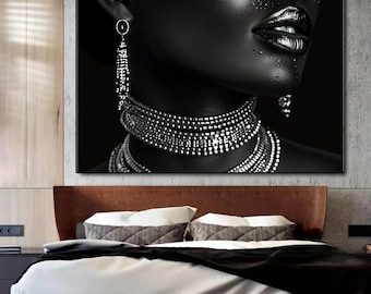 Retrato de mujer negra / Lámina artística grande de arte mural afroamericano / Regalo de decoración para el hogar de chica negra