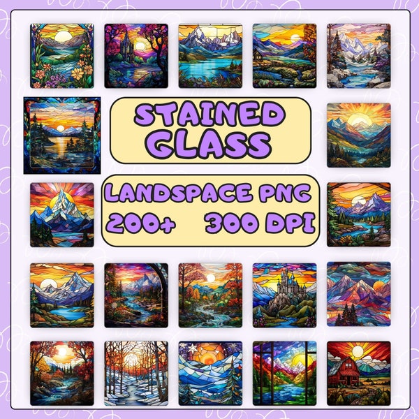 200+ Stained Glass Landscape Bundle PNG - High-Resolution - Commercial Use - Digital Download - Sublimation - Glass Landscape - 300 DPI