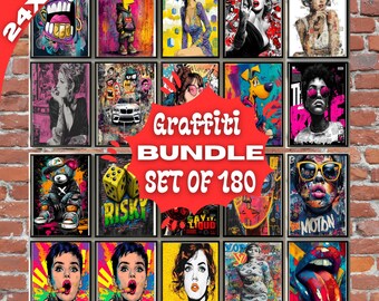 Graffiti Art Bundle | Street Pop Art Posters Digital Download, Modern Urban Wall Decor, Colorful Edgy Room Art for Hip Hop Fans